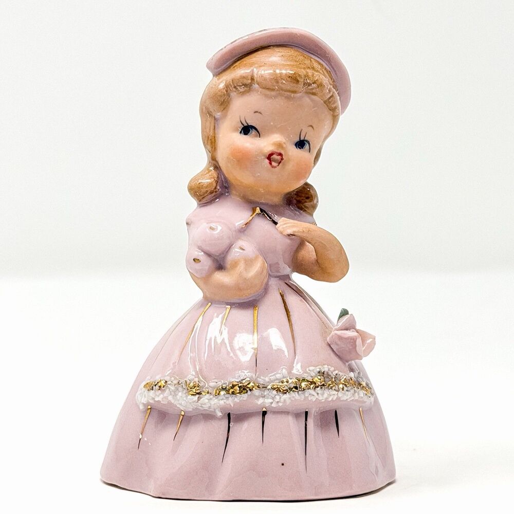 Vintage Southern Belle Porcelain Bell Pink Dress Lady Figurine Japan Style